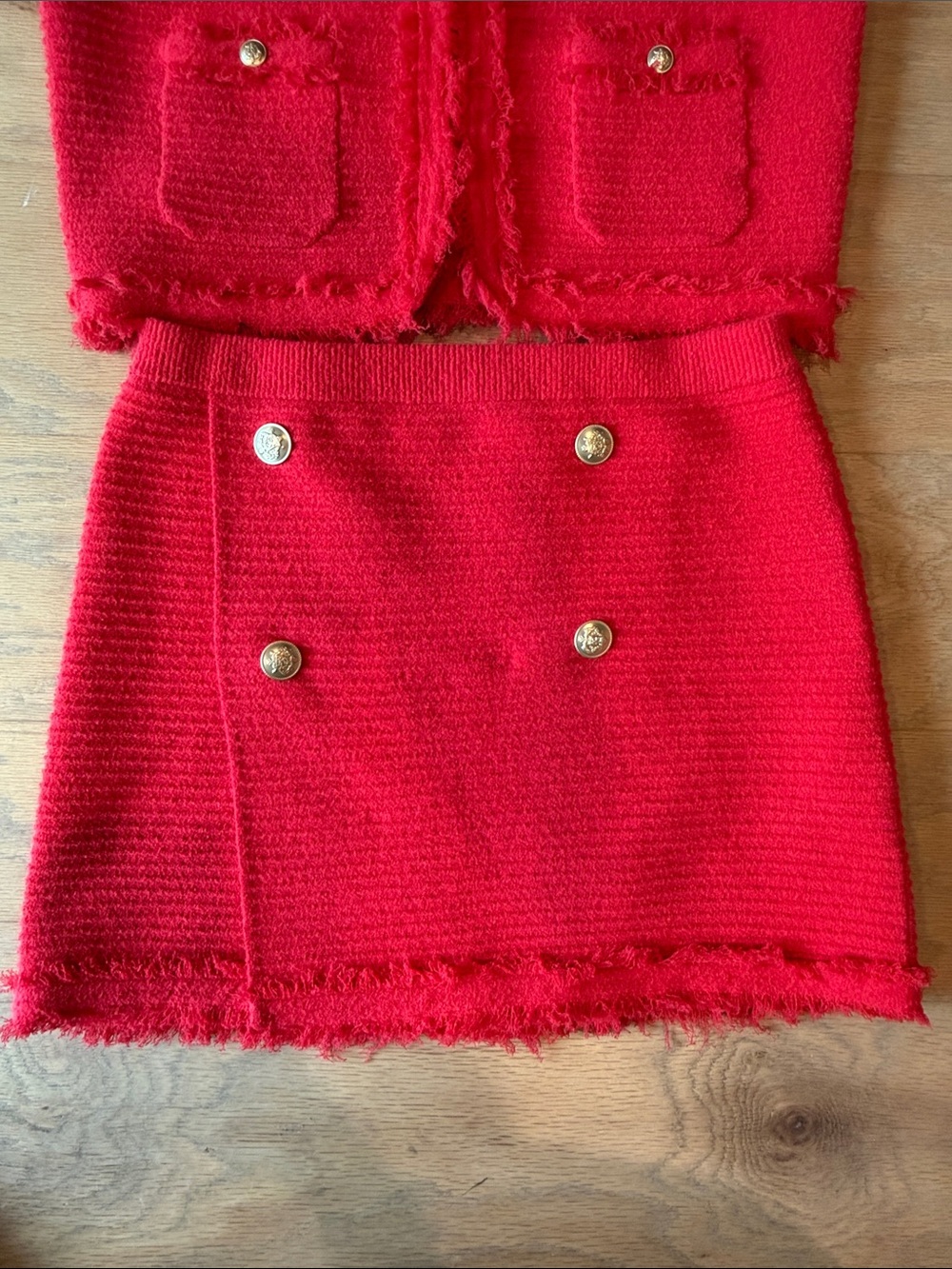 J Crew Red Boucle Knit vest Two-Piece Skirt Set S - Picture 4 of 7
